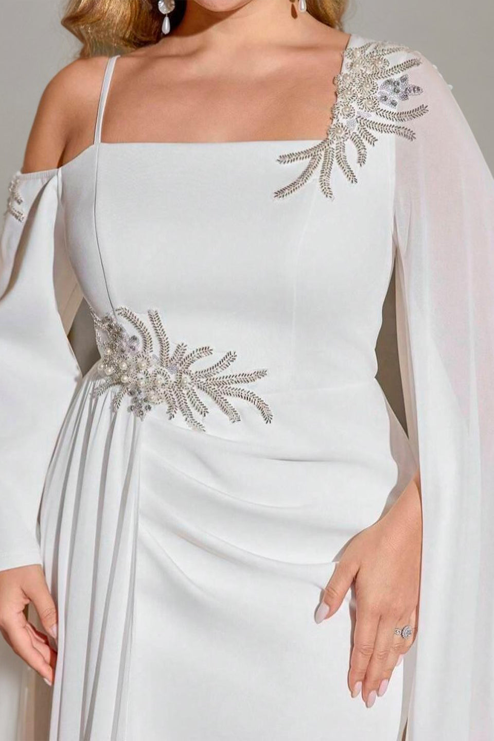 Curveins Plus Size Long Sleeve Ruched Waist Elegant Flowing Maxi Dress