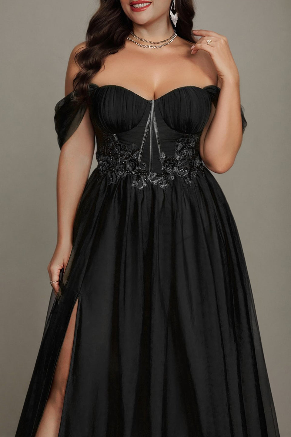 Curveins Plus Size Off-Shoulder Strapless Sleeveless Cinched-Waist Maxi Dress
