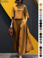 Women's Top & Wide Leg Pants Two-piece Set, Casual Fashion Minimalist Cozy Three Quarter Length Sleeve Top & Trousers for Daily Outdoor Wear, Ladies Clothes for All Seasons, Womenswear