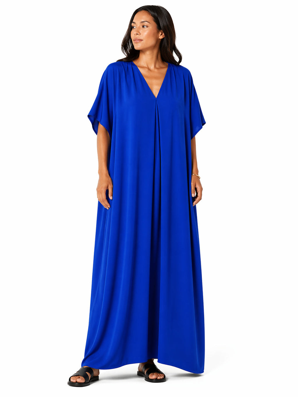 Women's long, flowy, oversized V-neck dress – chic and comfortable for summer.