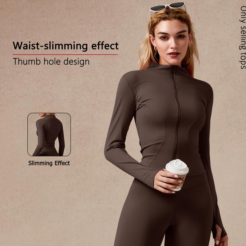 Women's Full Zip Long Sleeved Sports Jacket Slim Fit Quick Dry Stretch Fabric with Thumb Holes for Running Yoga Gym Workout Outfits Activewear