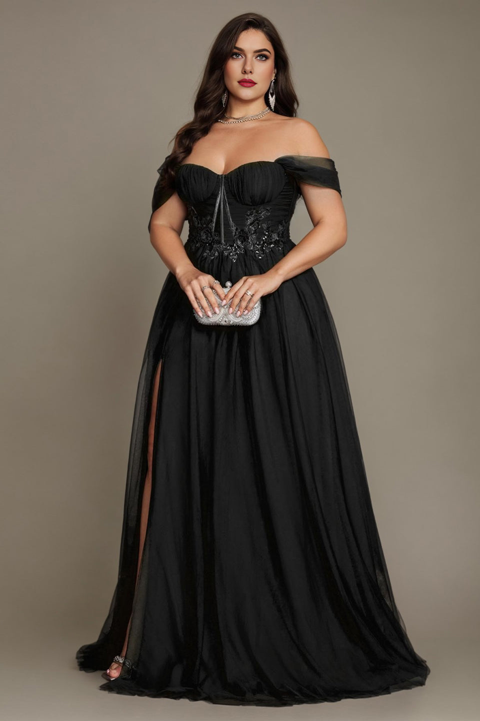 Curveins Plus Size Off-Shoulder Strapless Sleeveless Cinched-Waist Maxi Dress