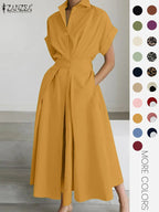 Women's Solid Color Collared Dress, Casual Short Sleeve  Dress for Summer, Ladies Clothes for Daily Wear