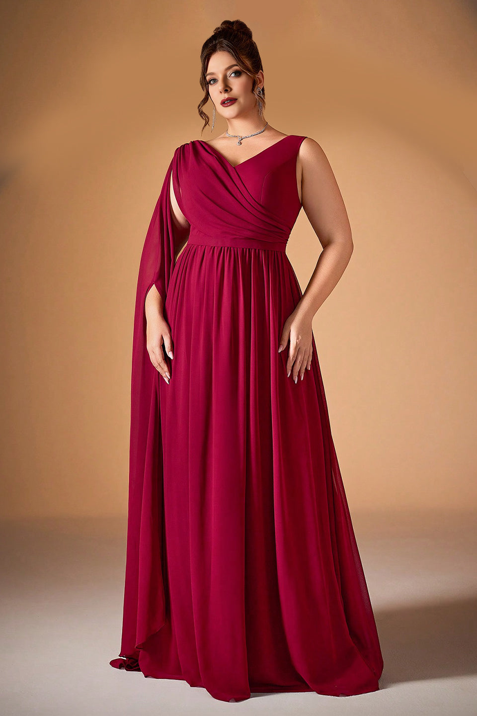 Curveins Plus Size V-Neck Backless High-Waist A-Line Maxi Dress