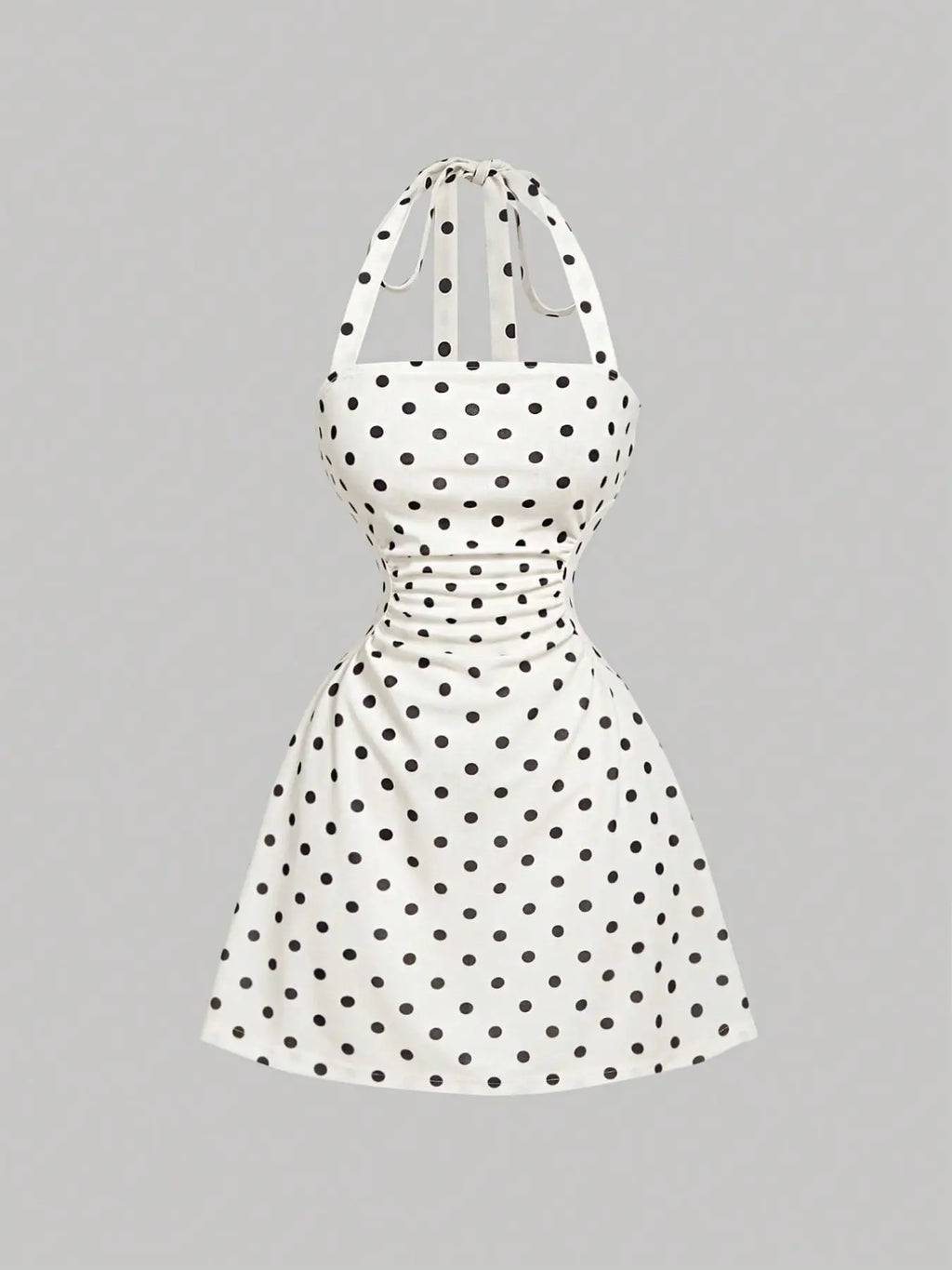 Women's Plain Ruched Tie Back Halter Neck Dress