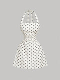 Women's Plain Ruched Tie Back Halter Neck Dress