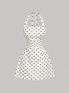 Women's Plain Ruched Tie Back Halter Neck Dress