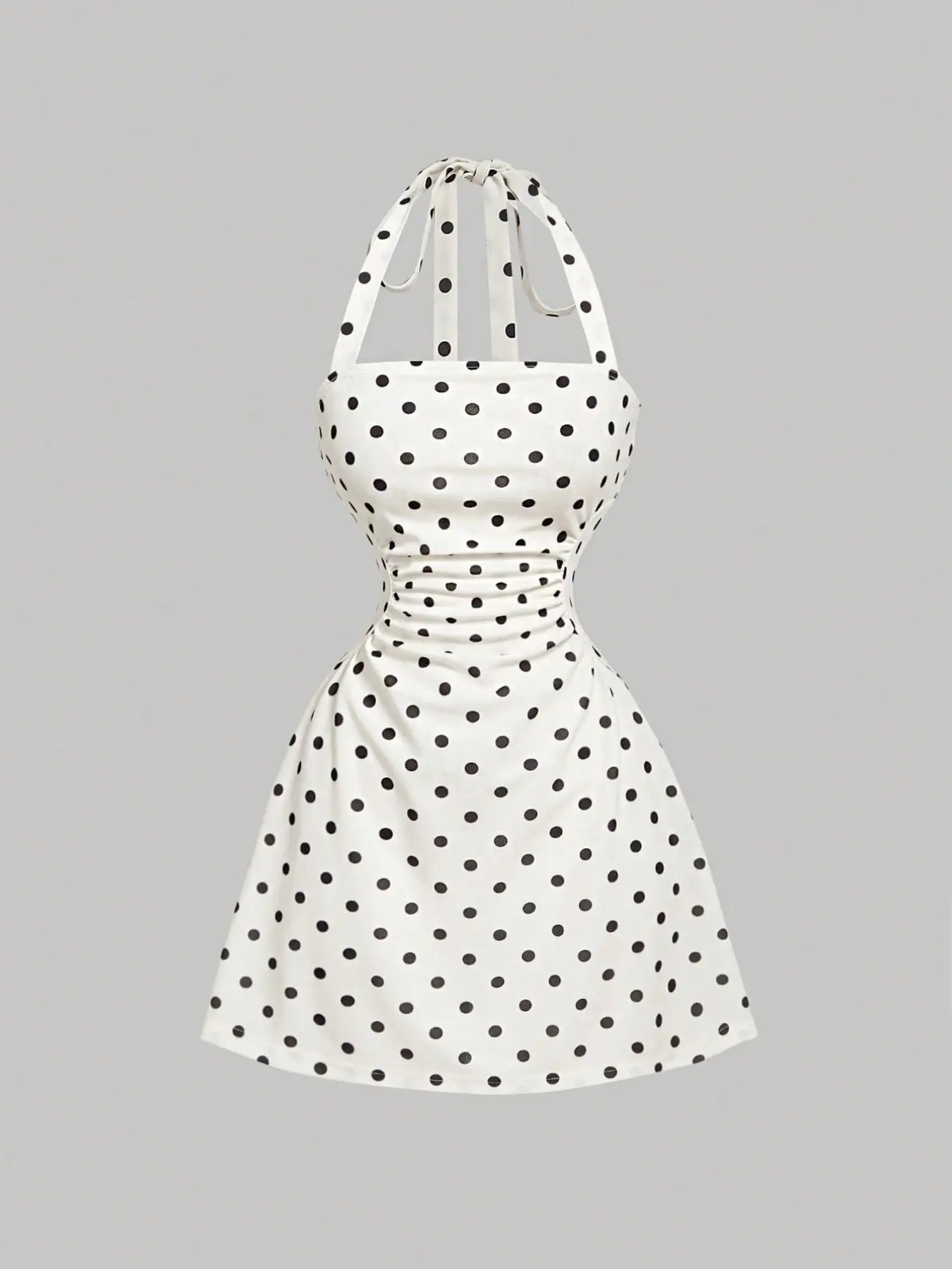 Women's Plain Ruched Tie Back Halter Neck Dress