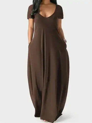 Women's Long Nightgown, Coffee Leopard Print, Casual Round Neck Long Sleeve Pocket Sleepwear, Soft Comfortable All-Season Loungewear
