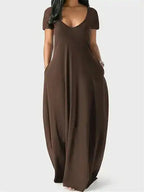 Women's Long Nightgown, Coffee Leopard Print, Casual Round Neck Long Sleeve Pocket Sleepwear, Soft Comfortable All-Season Loungewear