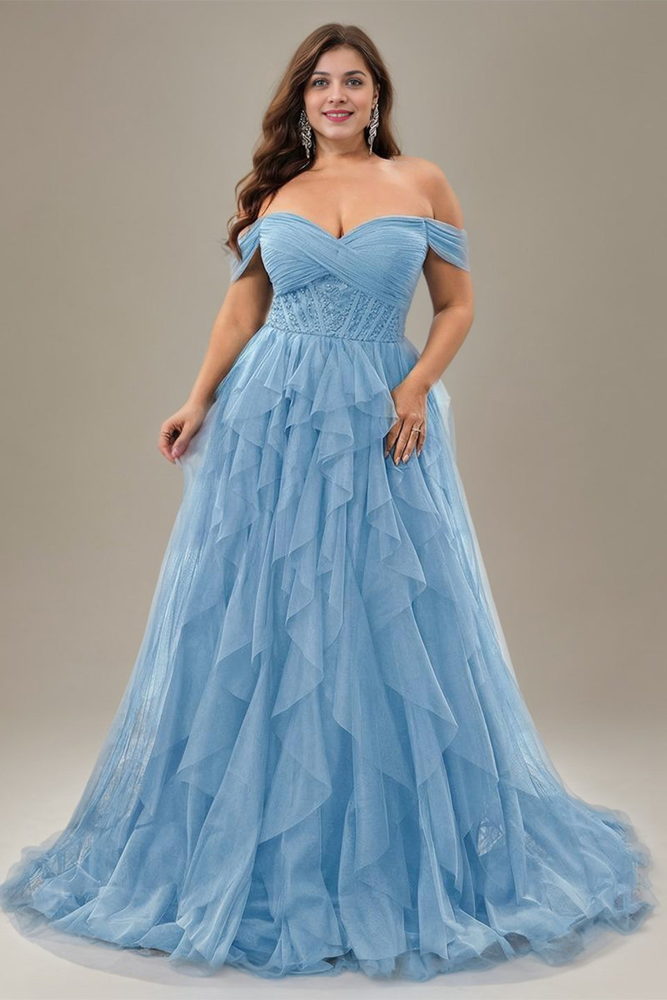 Curveins Plus Size Off Shoulder Sleeveless Mesh Panel Elegant Flowy Maxi Dress