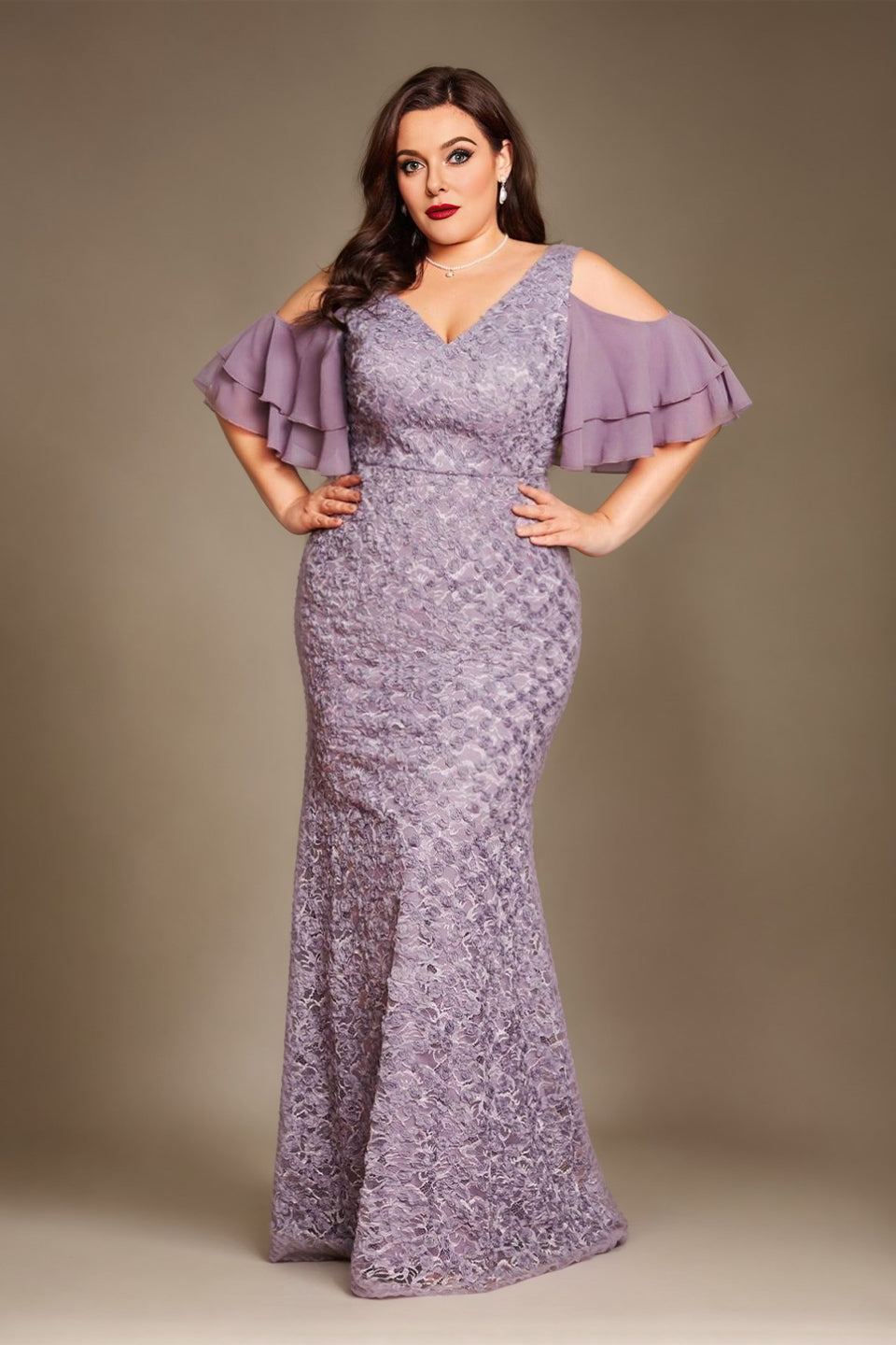 Curveins Plus Size V-Neck Long Mermaid Bodycon Maxi Dress