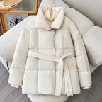 Premium Women  Mid Length Belted Puffer Jacket Women Casual Coat, Water Repellent Women Winter Ladies Classic Quilted Outerwear Coat Big Pocket