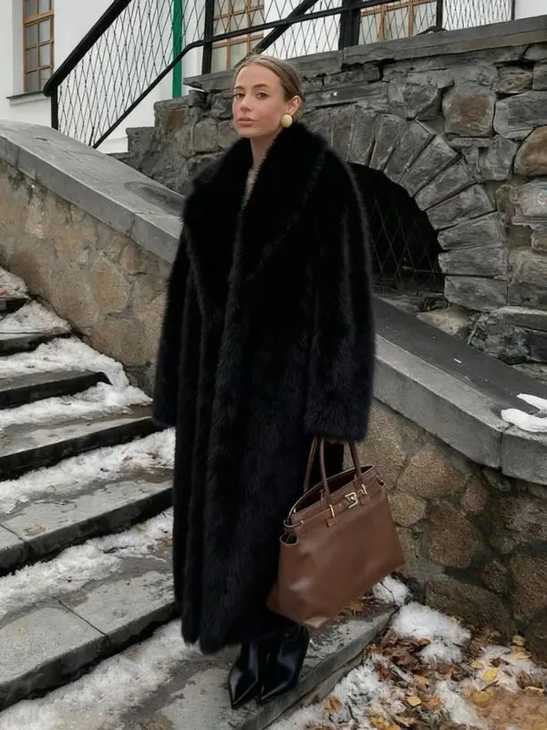 Women's Solid Color Open Front Faux Fur Coat, Elegant Long Sleeve Waterfall Collar Outerwear for Fall & Winter, Women's Clothing for Daily Wear,  Clothing for Women