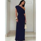 Women's Solid Color Ruched Dress, Elegant Dress Evening Party Gown, Ladies Summer Clothes, Asymmetrical Ruched Dress