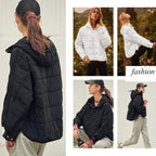 Women's Oversized Puffer Jacket Quilted Dolman Hoodies Pullover Long Sleeve Lightweight Warm Tops with Big Chest Pocket