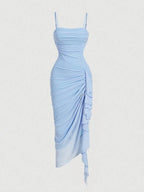 Women's Floral Print Ruched Asymmetrical Hem Dress