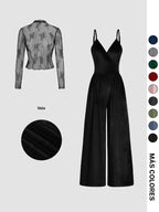 Valentine's Day Women's Solid Color Lace Tee & Pocket Jumpsuit Two-piece Set, Elegant Fashion Casual Zipper Back Cami Jumpsuit & Long Sleeve Top for Daily Outdoor Wear, Women's Clothing for Spring & Fall