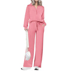 Women's Casual 2-Piece Sweatsuit Set - Half Zip Pullover Sweatshirt & Wide Leg Pants with Drawstring - Matching Tops & Sweatpants for Comfort