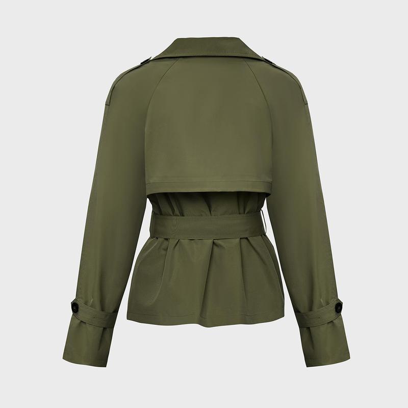 Women's Commuter Notch Lapel Double Breasted Detachable Belt Trench Coat, Fall & Winter Plain Wrap Tie Waist Outerwear Jacket, Elegant Trench Coat