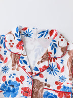 Women's Floral & Cow Print Top & Shorts Pajama Two-piece Set, Casual Comfy Short Sleeve Top & Shorts Pajama Set