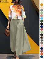 Women's Top & Wide Leg Pants Two-piece Set, Casual Fashion Minimalist Cozy Three Quarter Length Sleeve Top & Trousers for Daily Outdoor Wear, Ladies Clothes for All Seasons, Womenswear