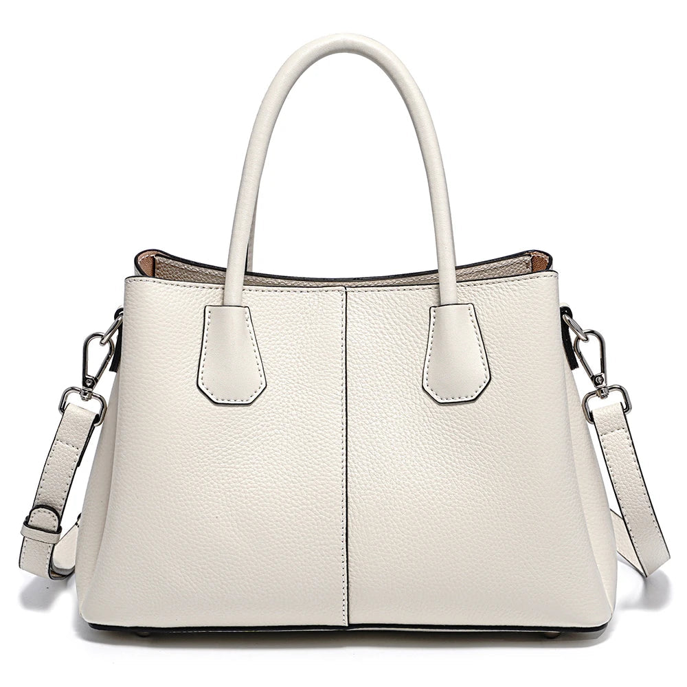Women’s White Leather Top Handle Bag