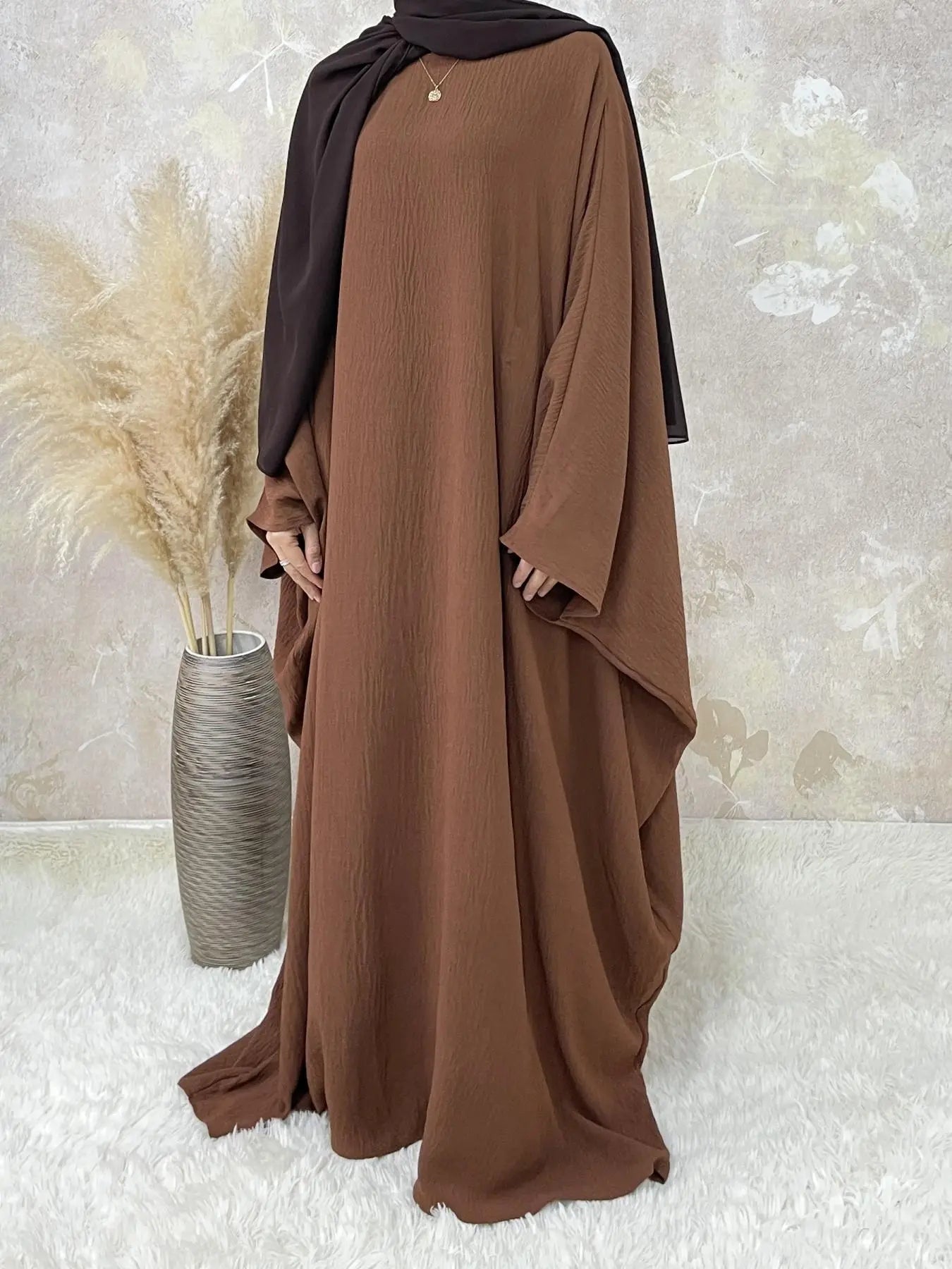 [Plus Size] Women's Solid Color Abaya, Modest Round Neck Long Sleeve Dress for Daily Wear, Ladies Islamic Clothing for All Seasons