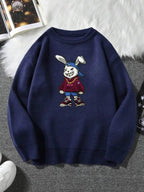 Unisex Cartoon Bear Print Crew Neck Sweater, Casual Loose Long Sleeve Jumper for Fall & Winter, Fashion Ladies' Knitwear for Daily Wear