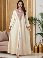 Elegant Muslim Women's Long Robe with Colorful Embroidery, Perfect for All Seasons, Stylish and Comfortable Clothing, Muslim Women Gowns
