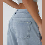 Asymmetric Low Rise Zipper Pockets Baggy Wide Leg Washed Casual Jeans