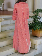 Elegant Women's Loose Collared Button Front Striped Shirt Dress