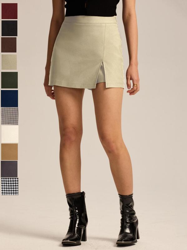 High Waist Slit Skort with Zipper, Stretchy Commuter Daily Wear, Versatile Elastic Skort, Women's Fashion Apparel