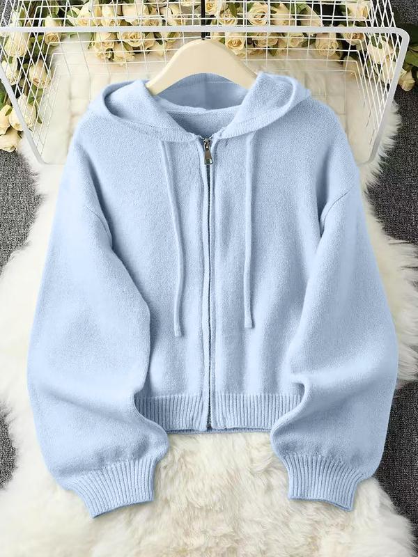 Long Sleeve Loose Knit Hoodie with Zipper Cardigan, Soft Comfortable Unique Design for Autumn & Winter Stylish Tops, Womenswear