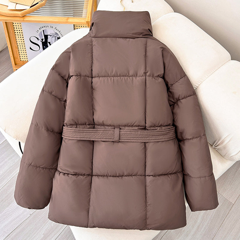 Premium Women  Mid Length Belted Puffer Jacket Women Casual Coat, Water Repellent Women Winter Ladies Classic Quilted Outerwear Coat Big Pocket