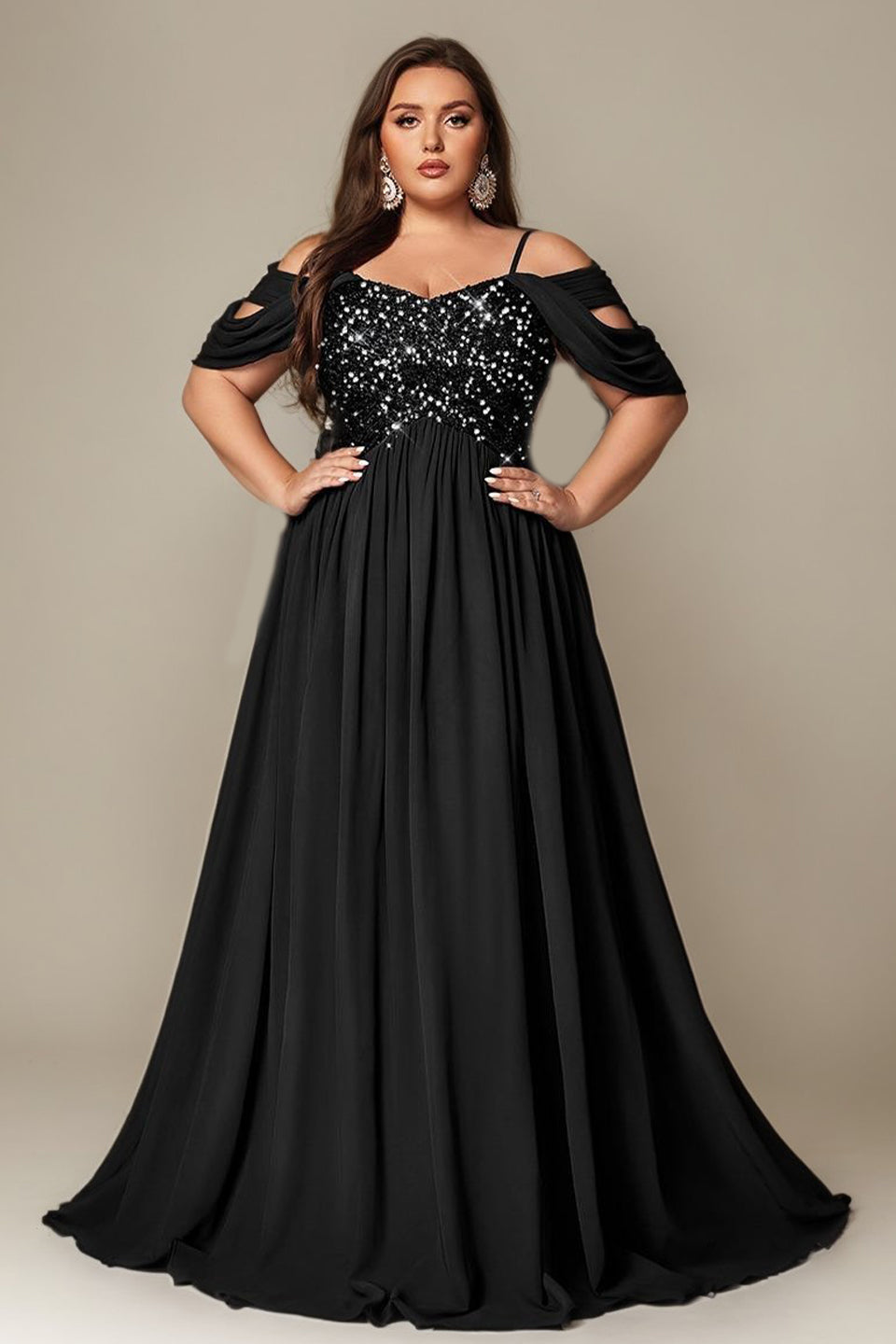 Curveins Plus Size Off-Shoulder Short Sleeve A-Line Maxi Dress