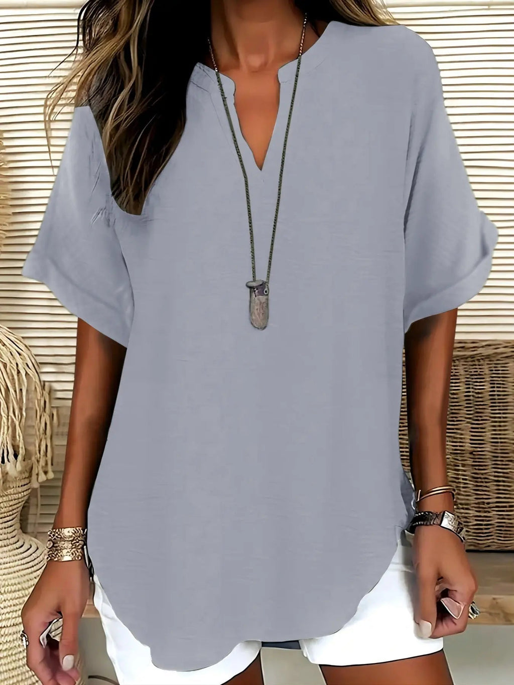 Women's Plain Short Sleeve Blouse, Shirts, Casual Solid Color Top for Daily Wear, Ladies Clothes for All Seasons