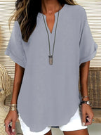 Women's Plain Short Sleeve Blouse, Shirts, Casual Solid Color Top for Daily Wear, Ladies Clothes for All Seasons