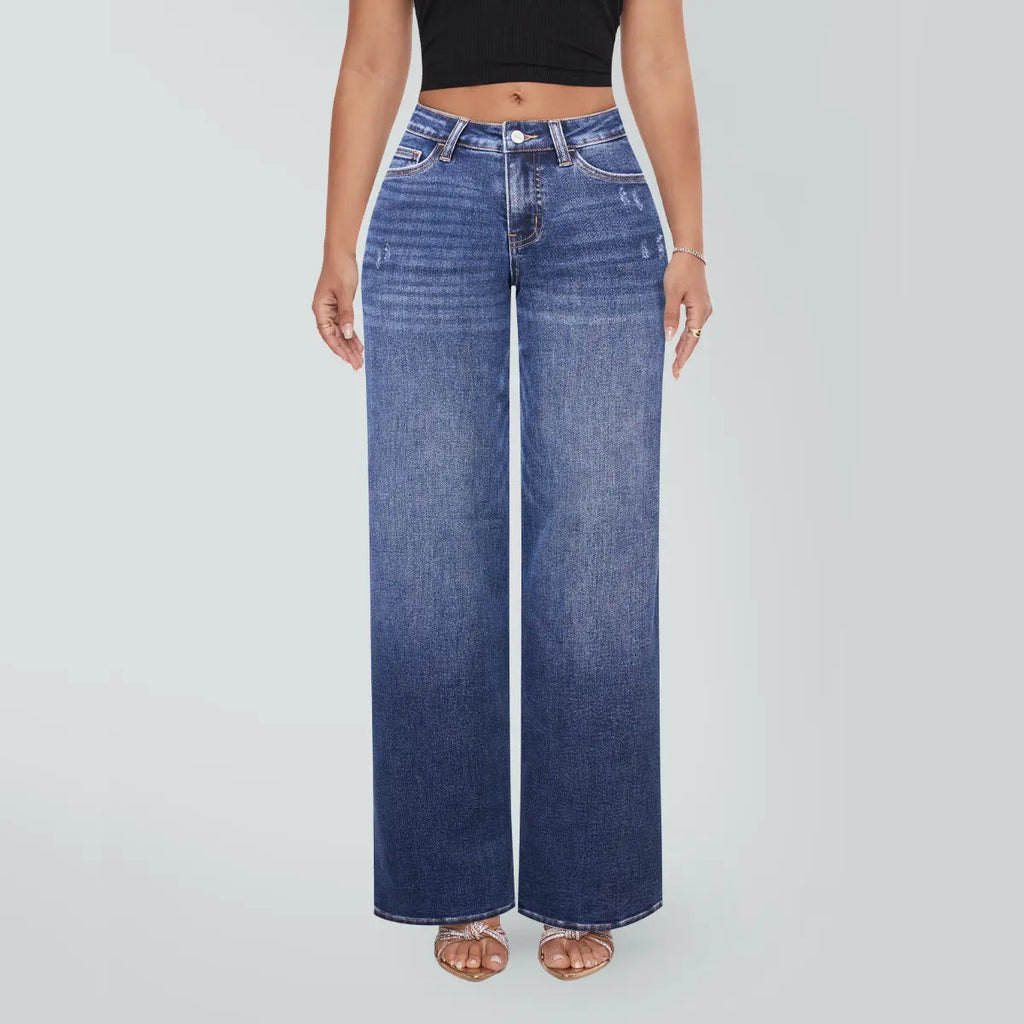 Magic SHAPUM Mid Low Waist BBL Jeans for Women Wide Leg Loose Fit Comfortable Stretchy Denim Pants BLACK B Stretch Denim Tights leg baggy jean