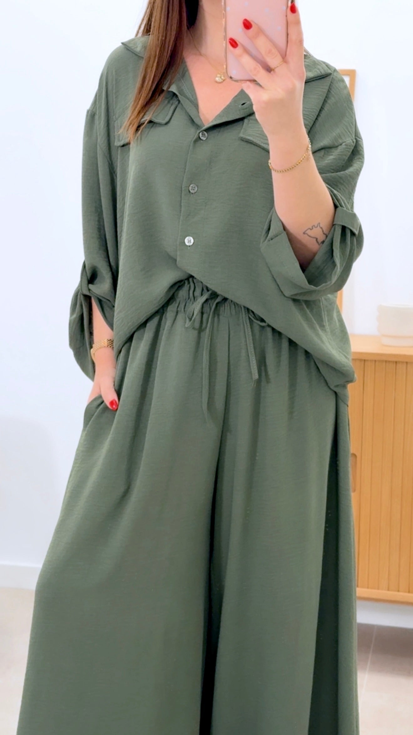 CONJUNTO CAMISA + PANTALÓN ANCHO LISO