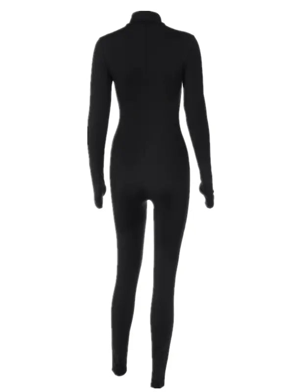Women's Solid Zip Up Thumb Hole Design Bodysuit, Casual Long Sleeve Stand Collar Bodycon Bodysuit for Fall & Winter, Valentine's Day Gift for Girl, Women's Clothes for Daily Wear