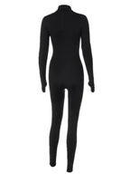 Women's Solid Zip Up Thumb Hole Design Bodysuit, Casual Long Sleeve Stand Collar Bodycon Bodysuit for Fall & Winter, Valentine's Day Gift for Girl, Women's Clothes for Daily Wear