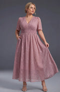 Curveins Plus Size V-Neck High-Waist Pleated Maxi Dress