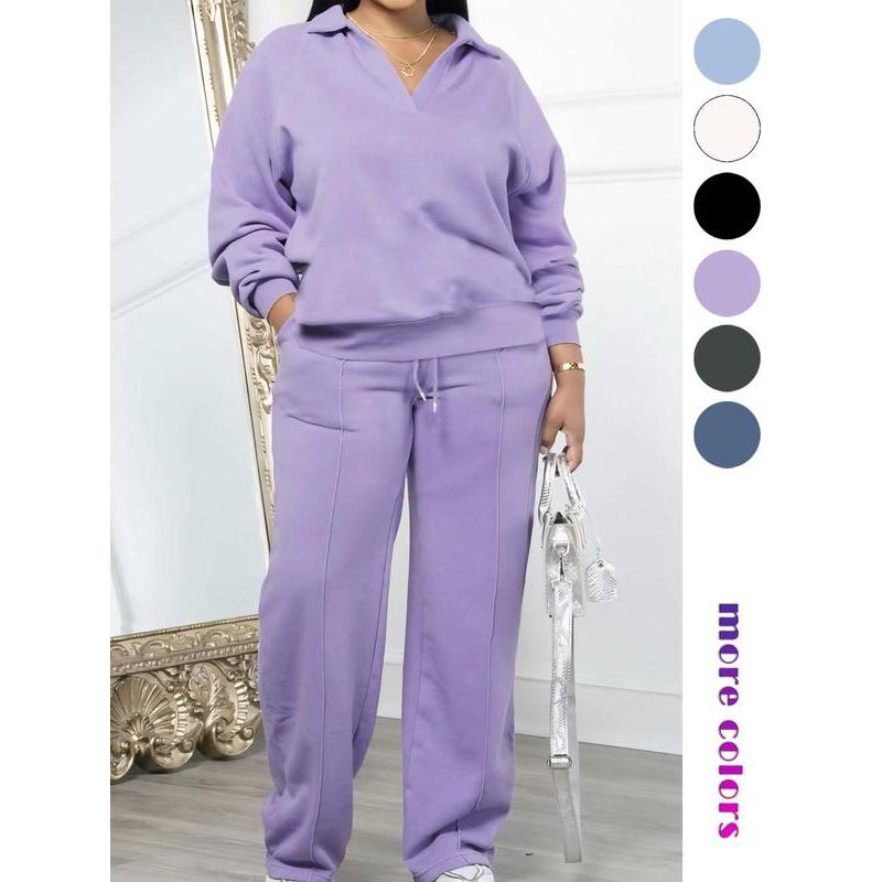 Women's Solid Long Sleeve Sweatshirt & Drawstring Waist Pants Set, Casual Fashion Cozy Two-piece Outfits for Daily Outdoor Wear, Women Clothes for All Seasons