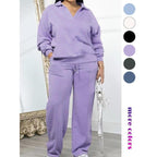 Women's Solid Long Sleeve Sweatshirt & Drawstring Waist Pants Set, Casual Fashion Cozy Two-piece Outfits for Daily Outdoor Wear, Women Clothes for All Seasons