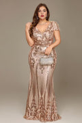 Curveins Plus Size V Neck Short Sleeve Bodycon Sequin Party Maxi Dress