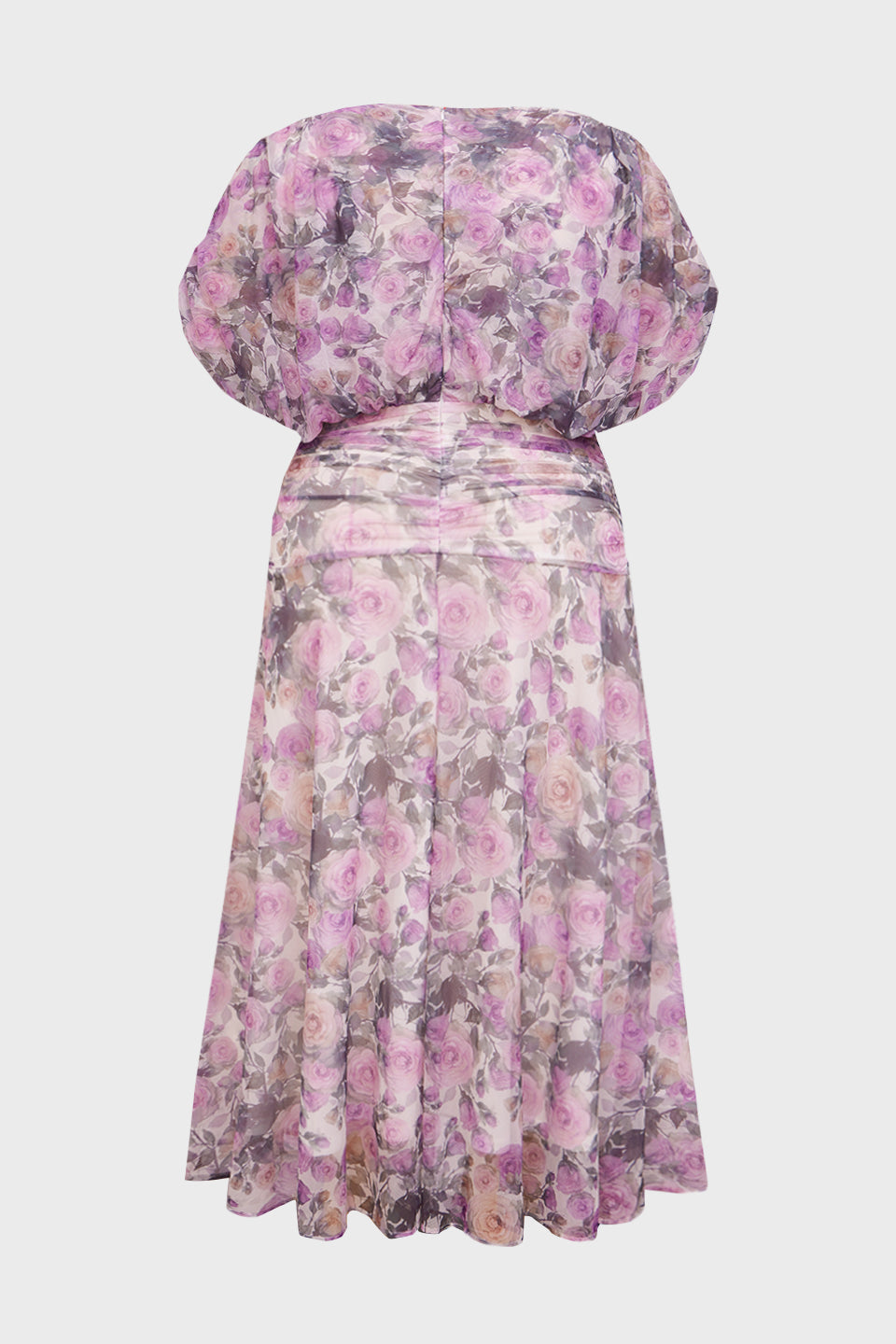 Curveins Plus Size V Neck Puff Sleeve Waist Defining Floral Print Elegant Maxi Dress
