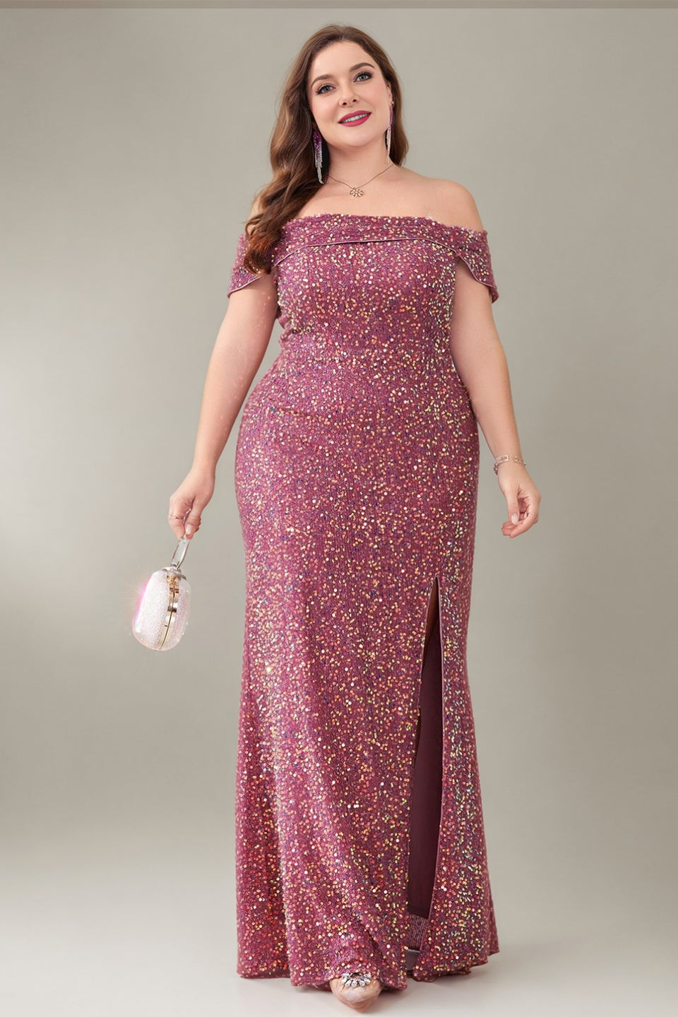 Curveins Plus Size Off Shoulder Sequin Formal Dress