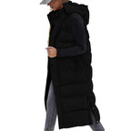 Women's Long Puffer Vest with Quilted Hood and Button Down Closure for Winter Coat 2025 - Tops, Womenswear