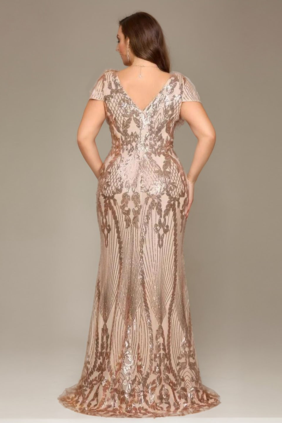 Curveins Plus Size V Neck Short Sleeve Bodycon Sequin Party Maxi Dress